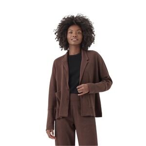 Pact Airplane Relaxed Blazer Cardigan Size L Chocolate Brown Organic Cotton Soft